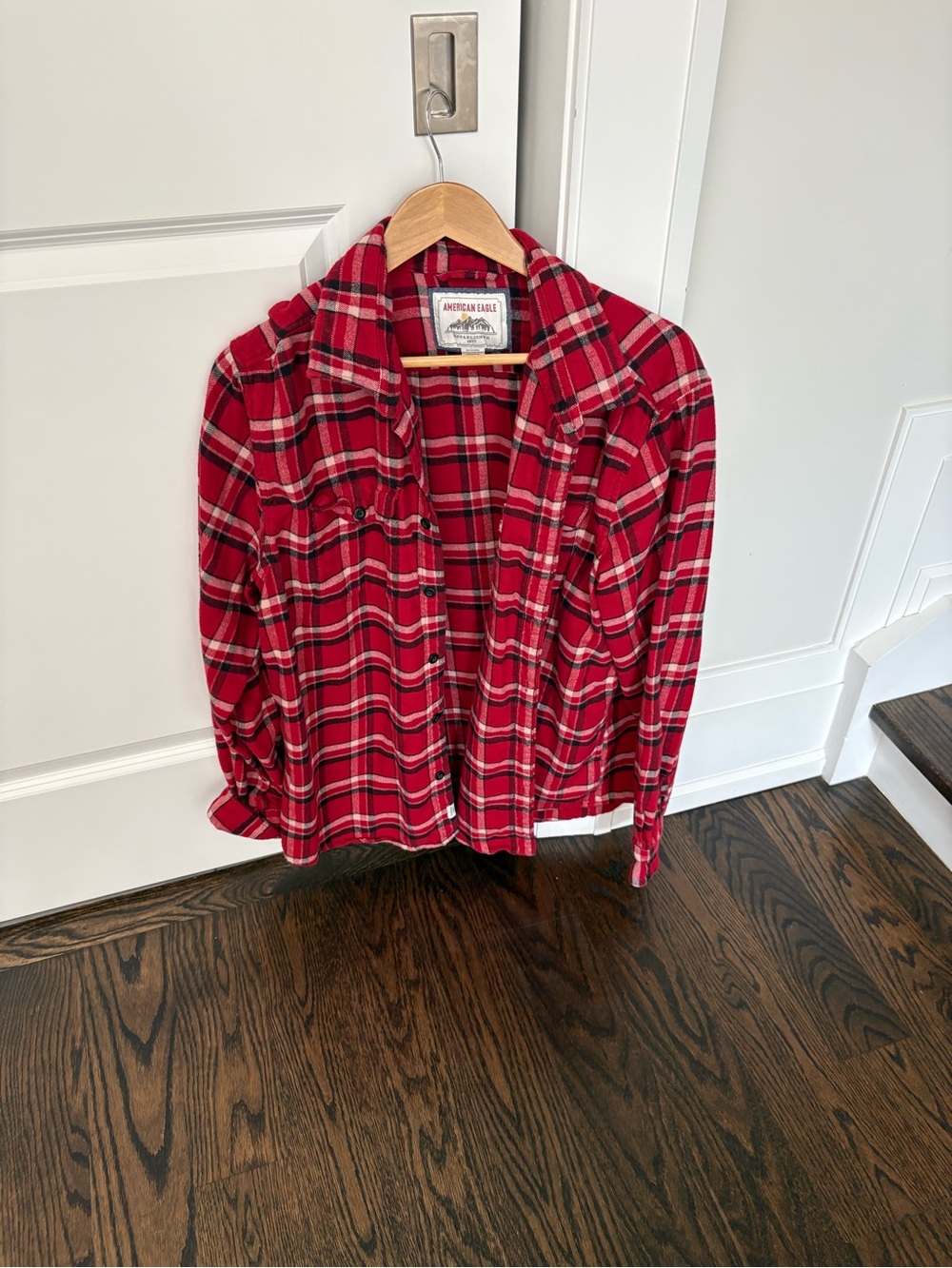 American Eagle Outfitters Flannel  Red and Black Plaid Button-Down Shirt